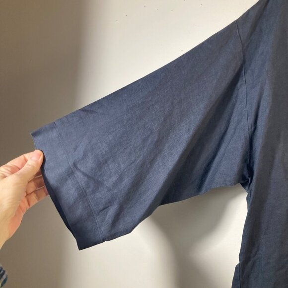 Womens PureJill Linen Tunic 1/2 Sleeve Navy Side Slit M - Picture 5 of 8